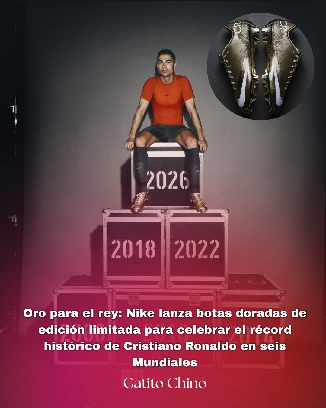 Nike homenajea a Cristiano Ronaldo con botas doradas por su récord en seis Mundiales