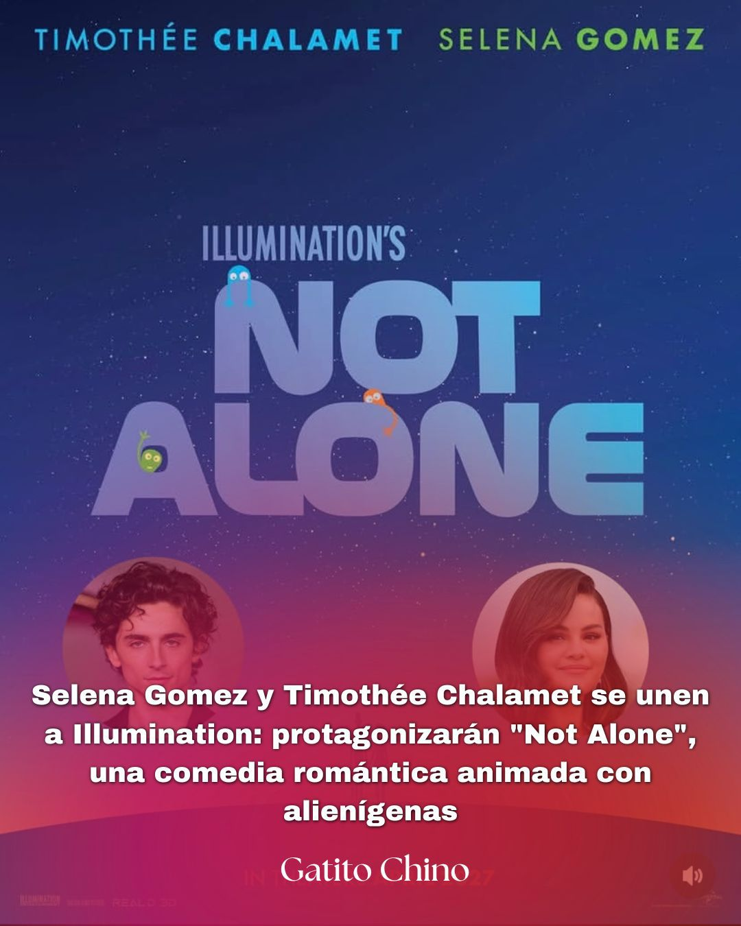 Selena Gomez y Timothée Chalamet darán vida a una película animada de Illumination