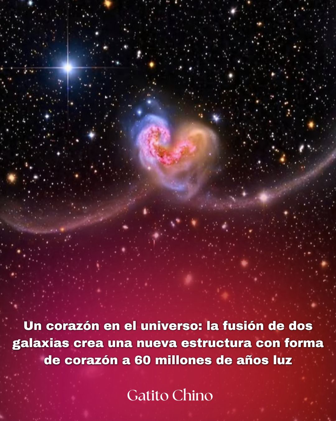 El romance cósmico: dos galaxias se fusionan y forman un corazón en el espacio