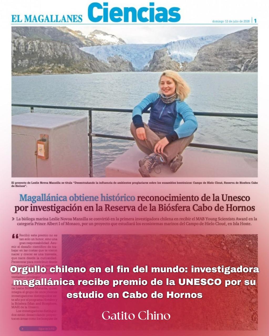 Investigadora magallánica es premiada por la UNESCO por estudiar la biodiversidad marina en Cabo de Hornos
