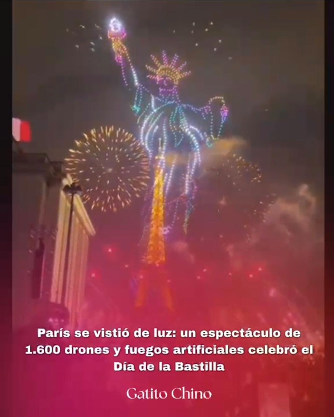 Show de drones y fuegos artificiales ilumina París por el Día de la Bastilla