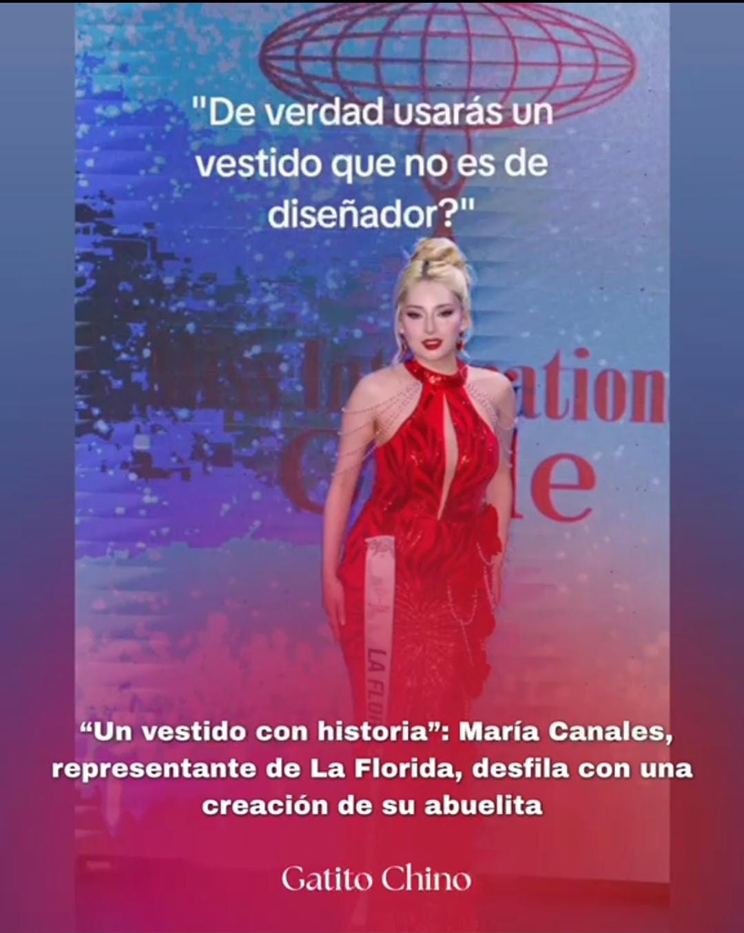 María Canales, representante de La Florida, desfila con vestido confeccionado por su abuelita
