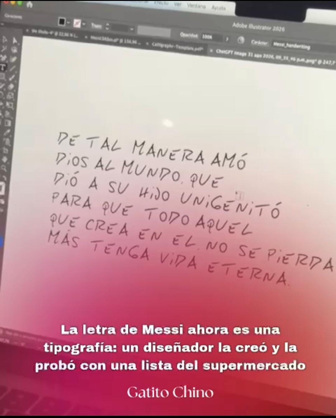 Un diseñador crea la tipografía de la letra de Messi y la prueba escribiendo una lista del supermercado